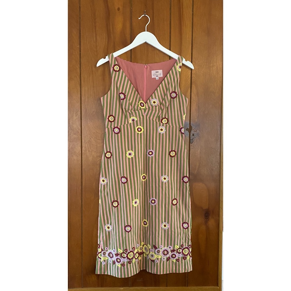 Tocca embroidered floral striped dress